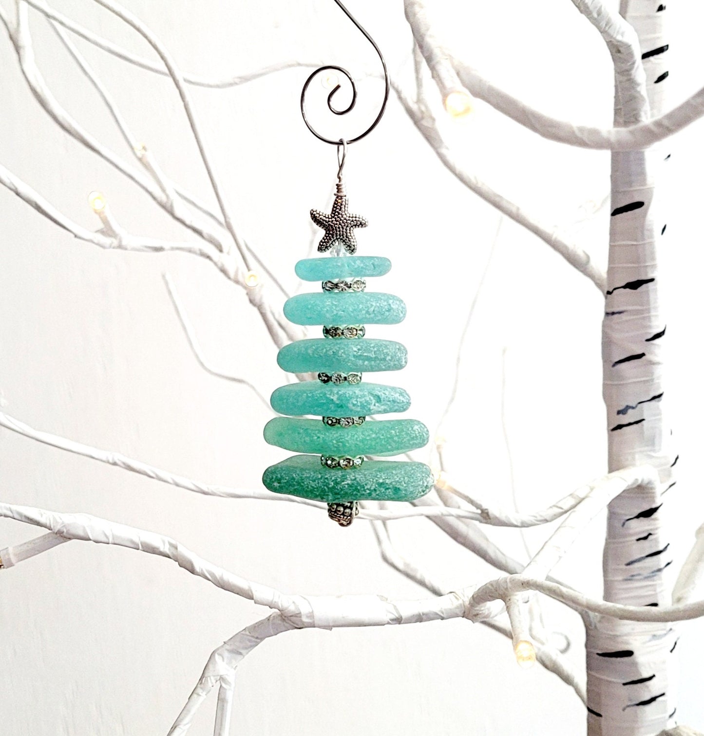 Sea Glass Christmas Tree Ornament/Sea Glass Pine Tree Ornament/Genuine Sea Glass Tree Ornament/180