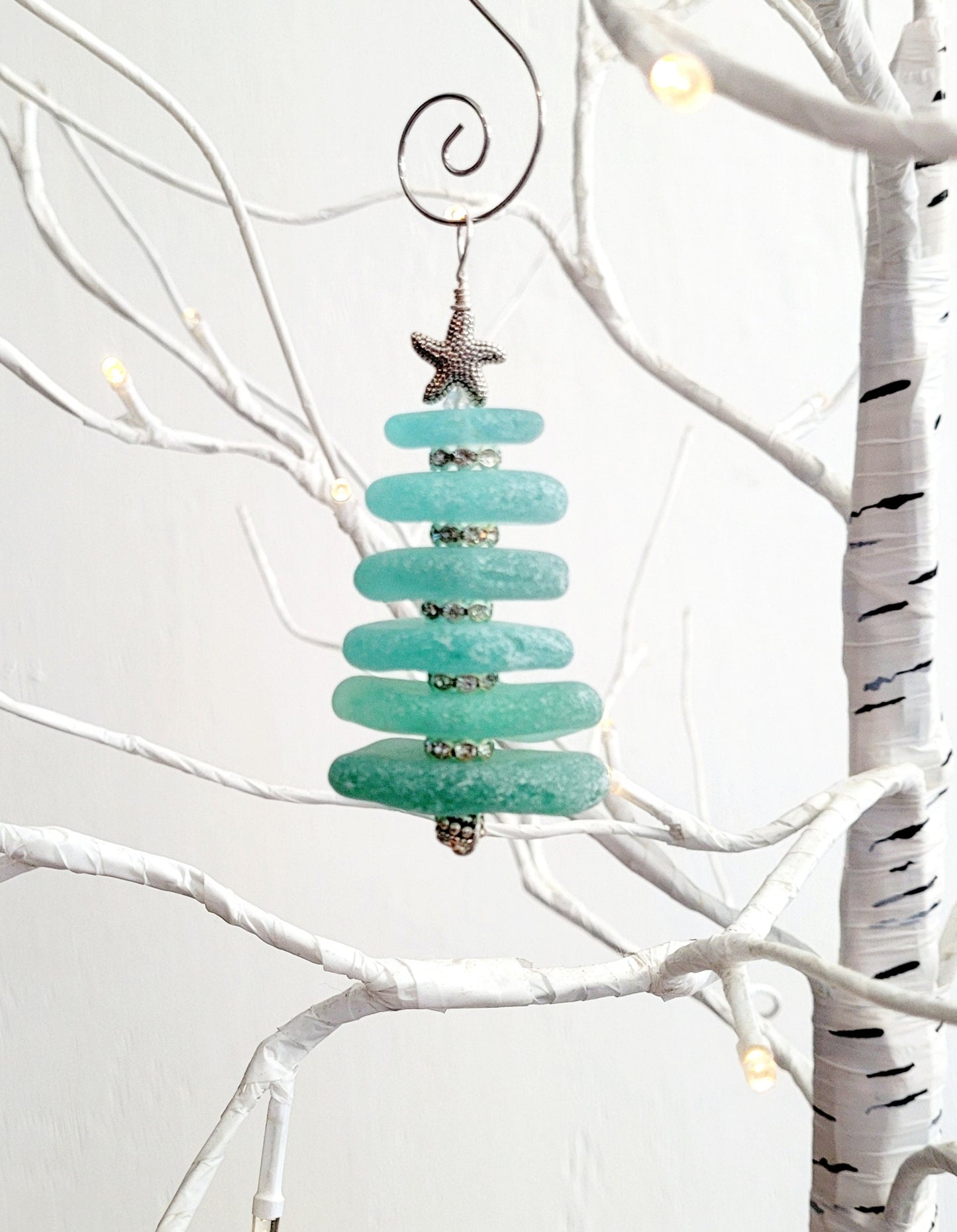 Sea Glass Christmas Tree Ornament/Sea Glass Pine Tree Ornament/Genuine Sea Glass Tree Ornament/180