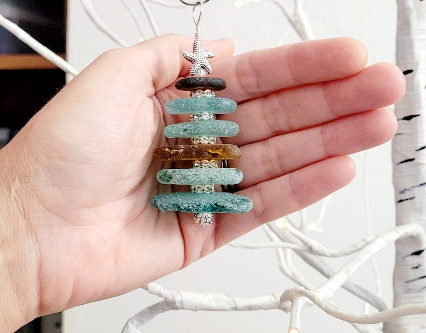 Sea Glass Christmas Tree Ornament/Sea Glass Pine Tree Ornament/Genuine Sea Glass Tree Ornament/181