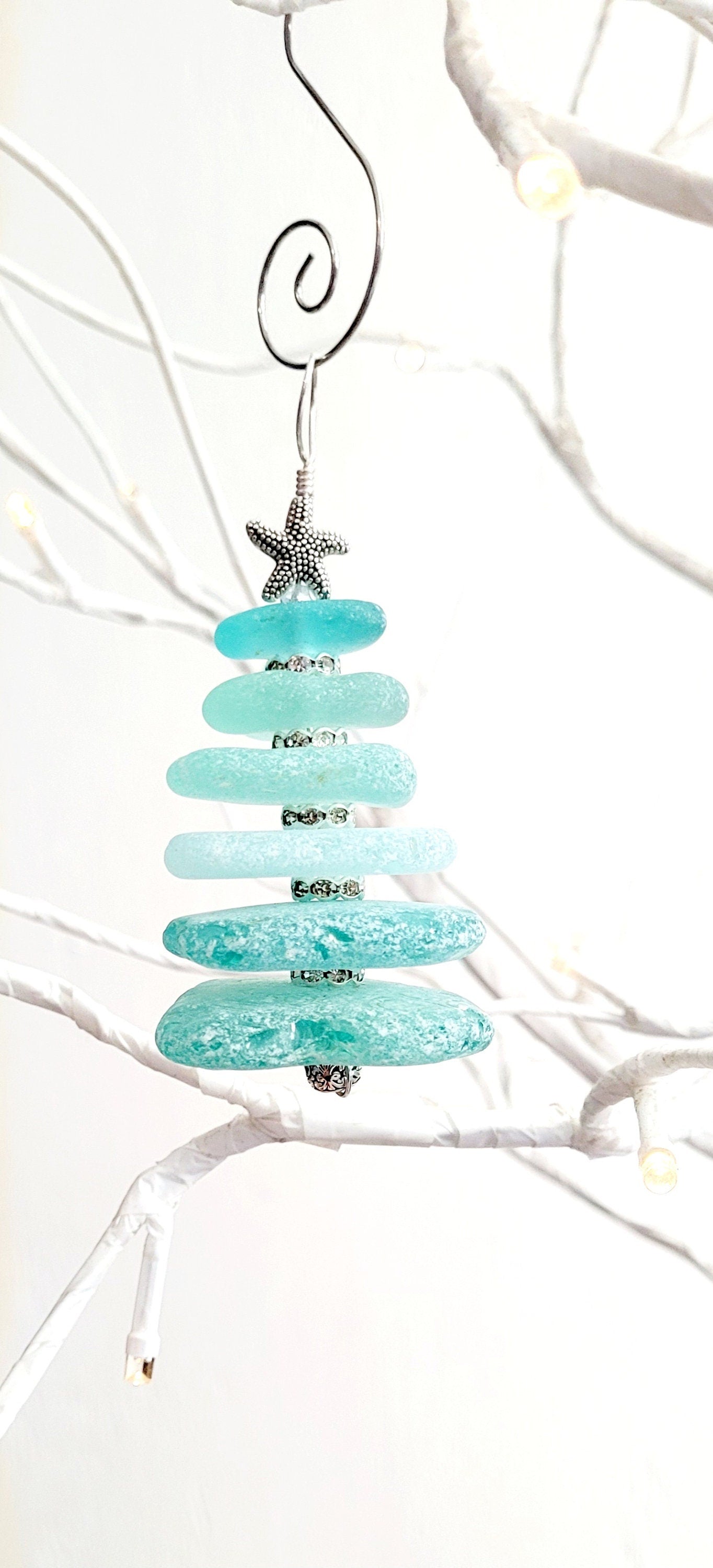 Sea Glass Christmas Tree Ornament/Sea Glass Pine Tree Ornament/Genuine Sea Glass Tree Ornament/185