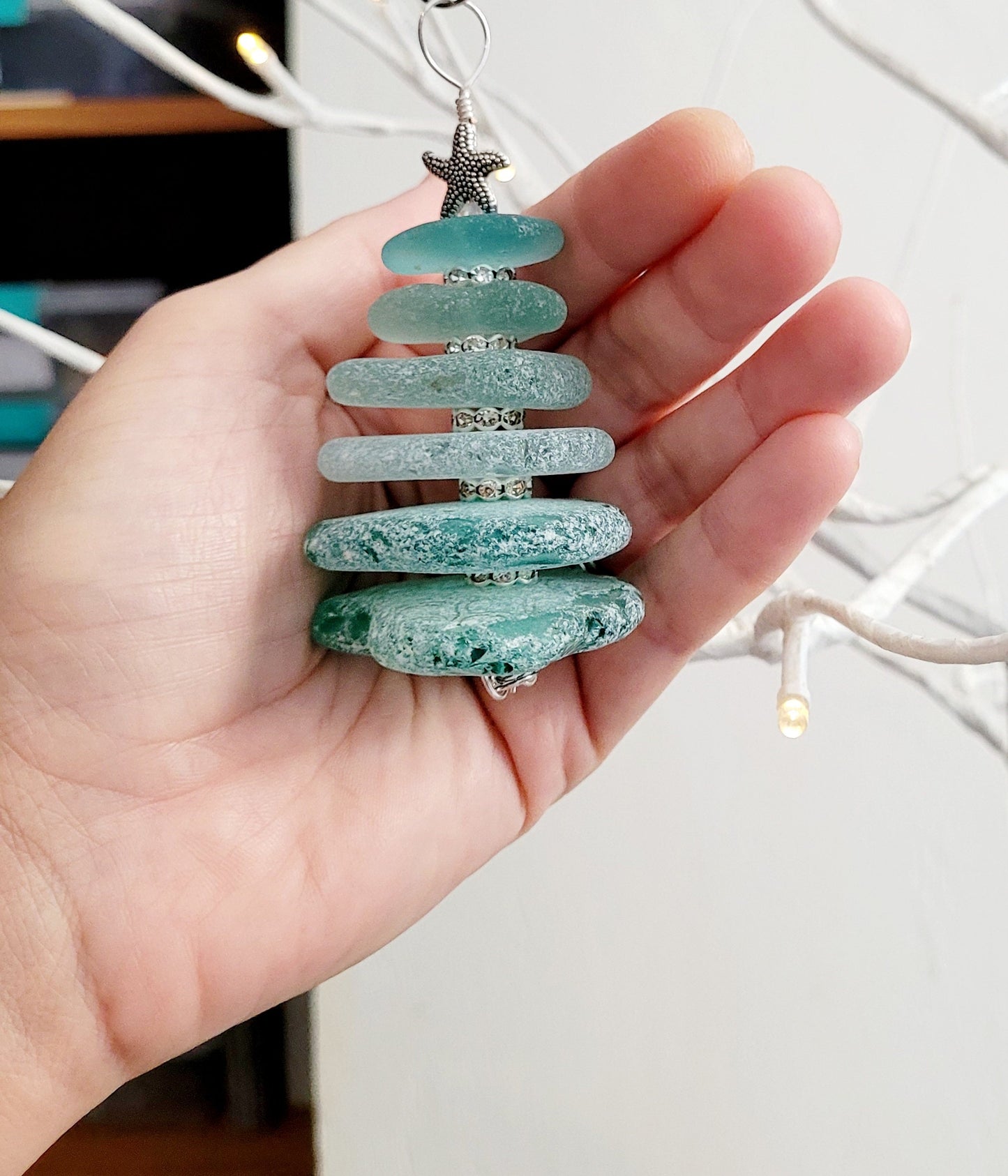 Sea Glass Christmas Tree Ornament/Sea Glass Pine Tree Ornament/Genuine Sea Glass Tree Ornament/185