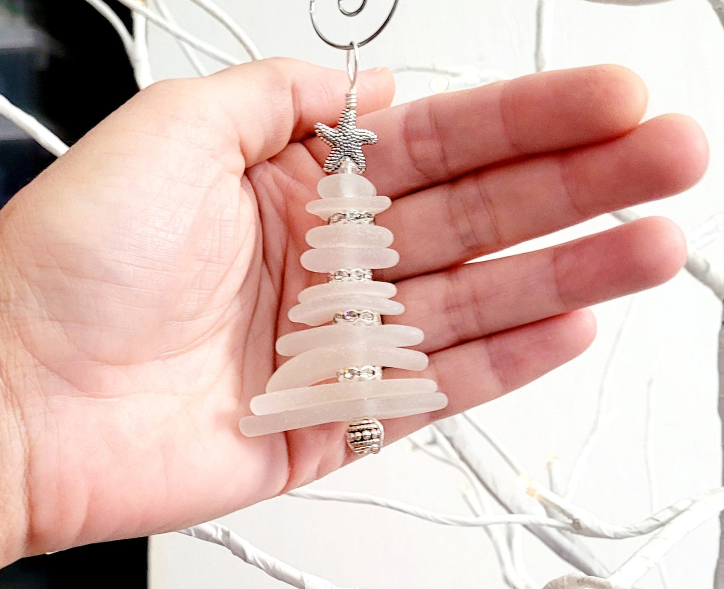 Sea Glass Christmas Tree Ornament/Sea Glass Pine Tree Ornament/Genuine Sea Glass Tree Ornament/17c