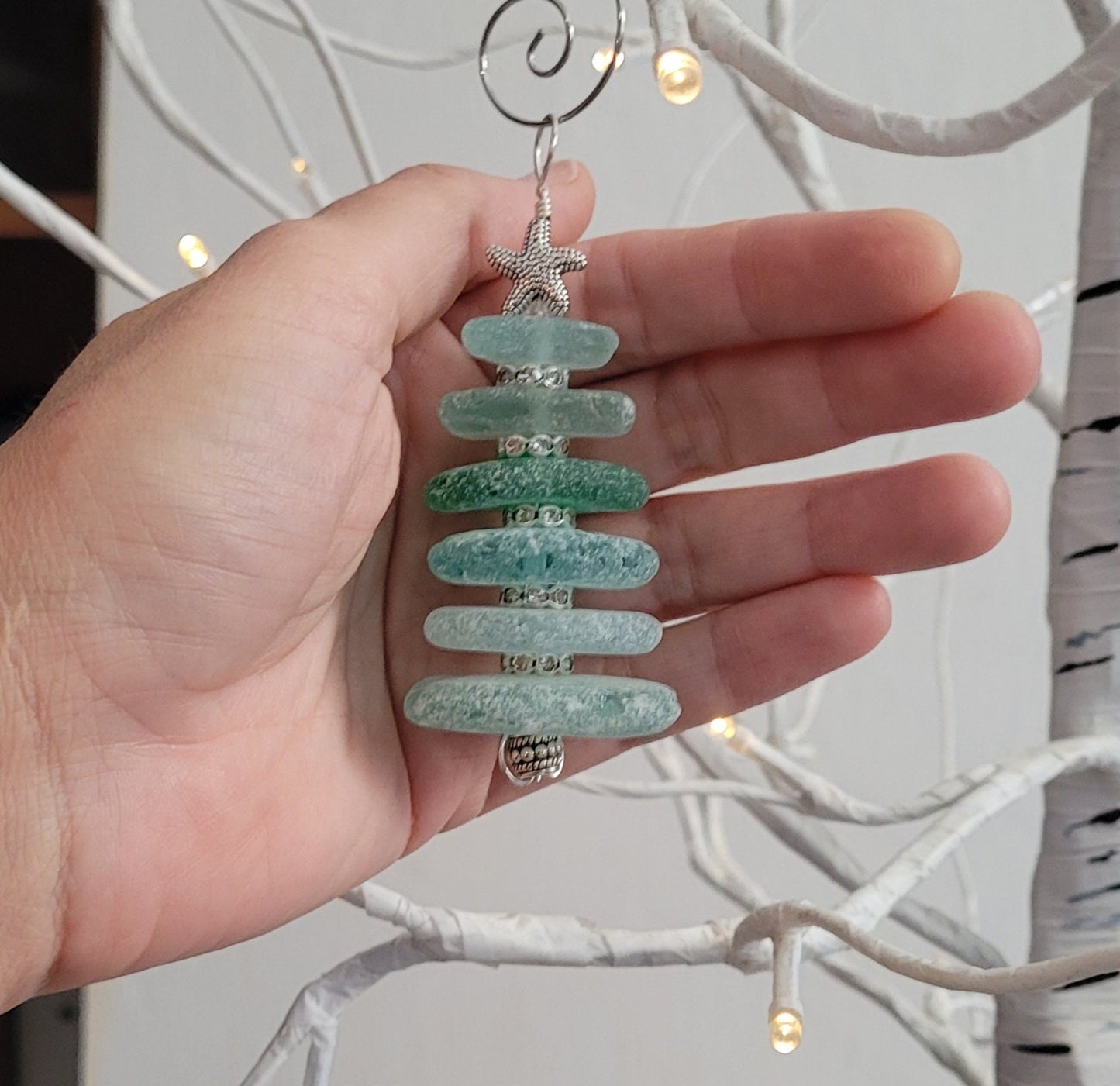 Sea Glass Christmas Tree Ornament/Sea Glass Pine Tree Ornament/Genuine Sea Glass Tree Ornament/197