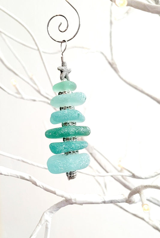 Sea Glass Christmas Tree Ornament/Sea Glass Pine Tree Ornament/Genuine Sea Glass Tree Ornament/199