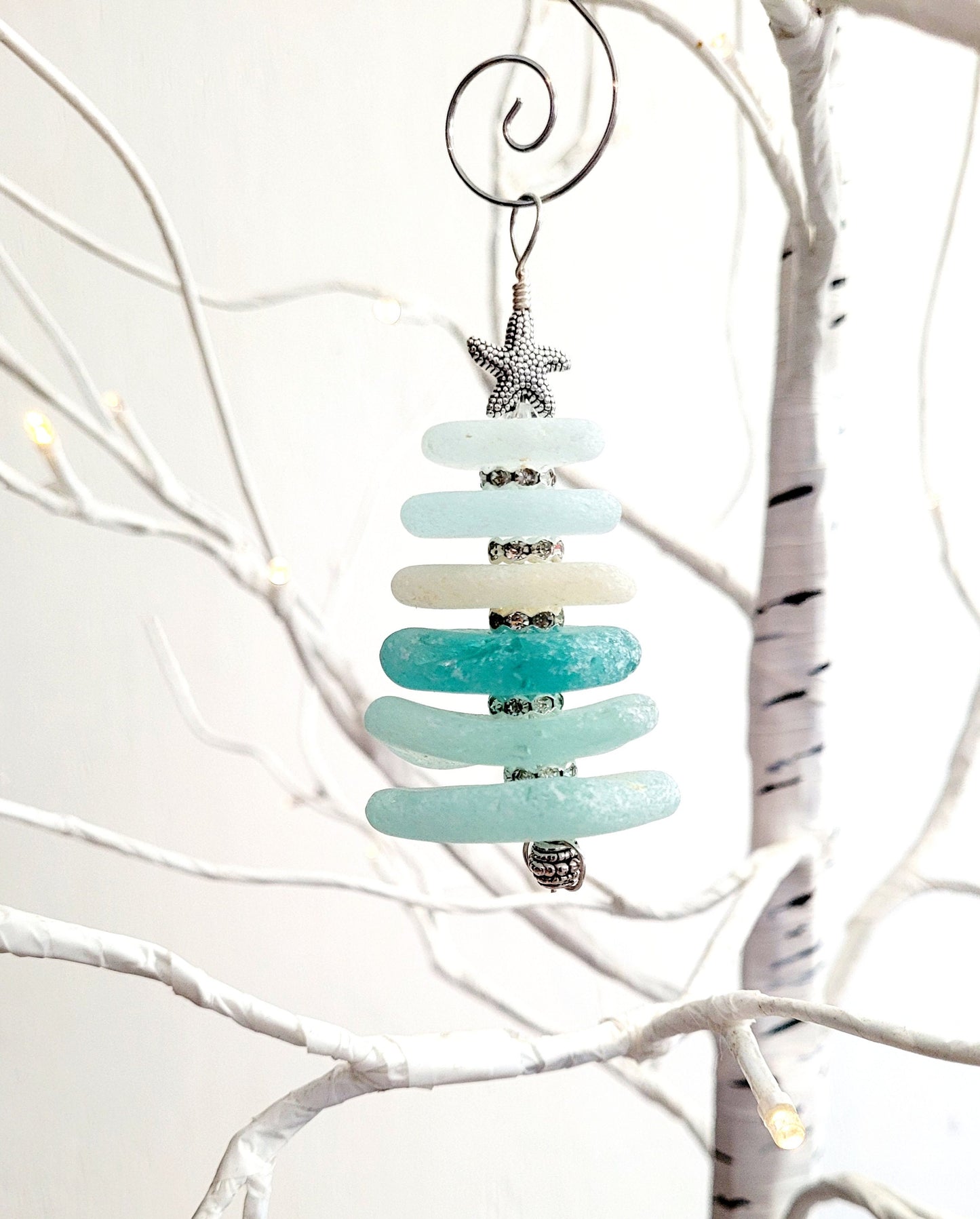 Sea Glass Christmas Tree Ornament/Sea Glass Pine Tree Ornament/Genuine Sea Glass Tree Ornament/200