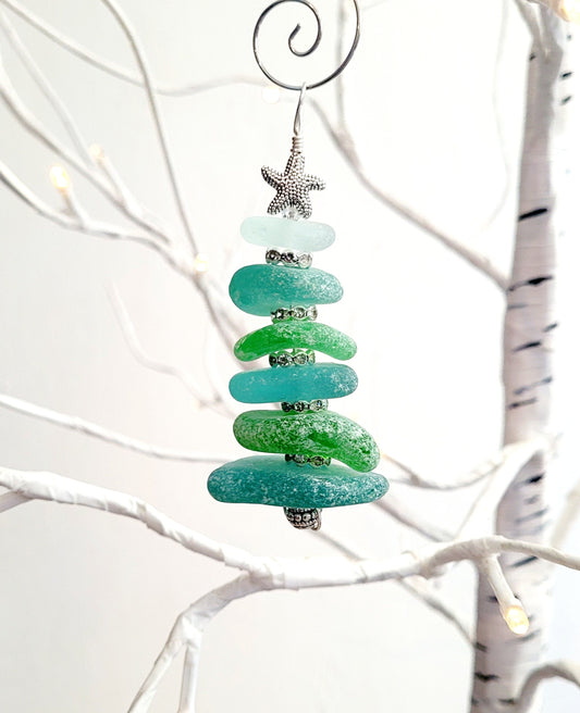 Sea Glass Christmas Tree Ornament/Sea Glass Pine Tree Ornament/Genuine Sea Glass Tree Ornament/204