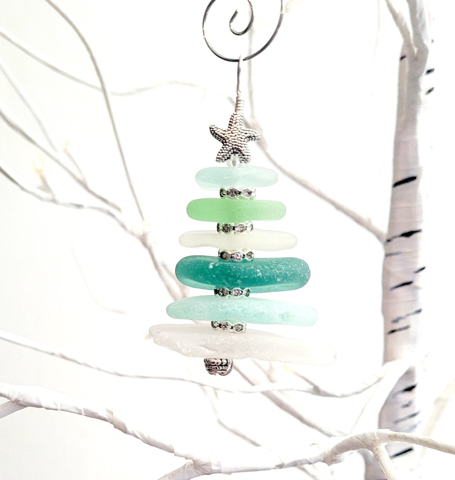 Sea Glass Christmas Tree Ornament/Sea Glass Pine Tree Ornament/Genuine Sea Glass Tree Ornament/205