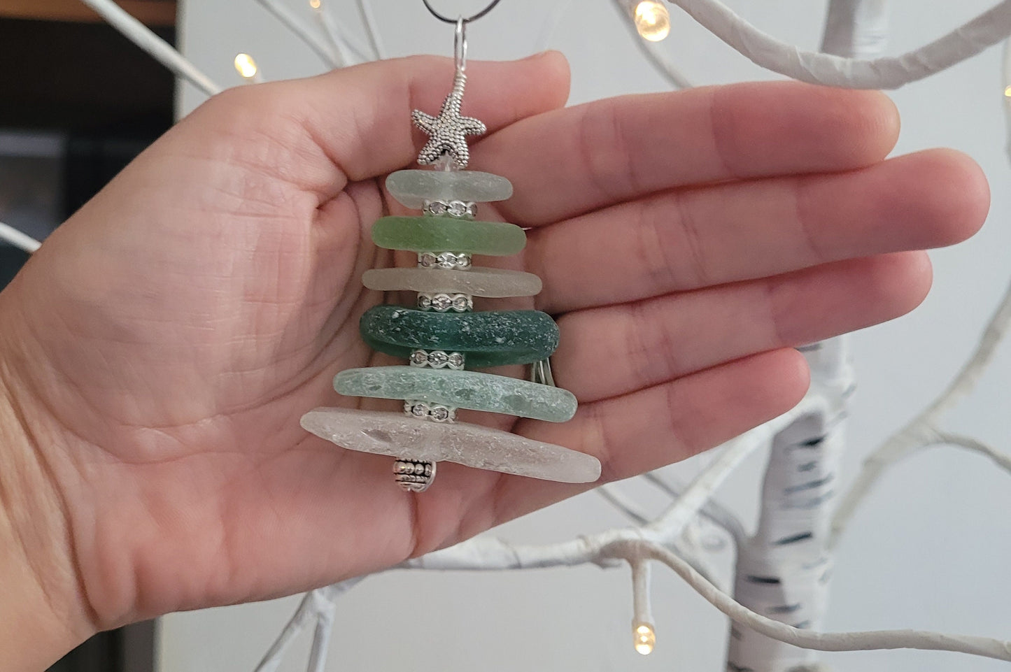 Sea Glass Christmas Tree Ornament/Sea Glass Pine Tree Ornament/Genuine Sea Glass Tree Ornament/205