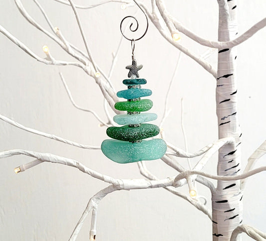 Sea Glass Christmas Tree Ornament/Sea Glass Pine Tree Ornament/Genuine Sea Glass Tree Ornament/207