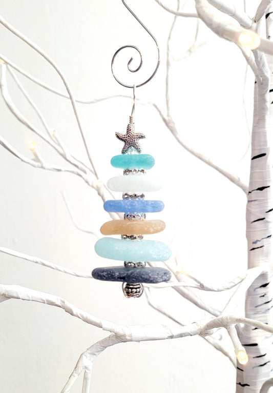 Sea Glass Christmas Tree Ornament/Sea Glass Pine Tree Ornament/Genuine Sea Glass Tree Ornament/208