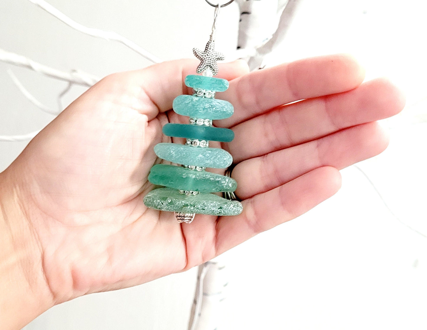 Sea Glass Christmas Tree Ornament/Sea Glass Pine Tree Ornament/Genuine Sea Glass Tree Ornament/13c