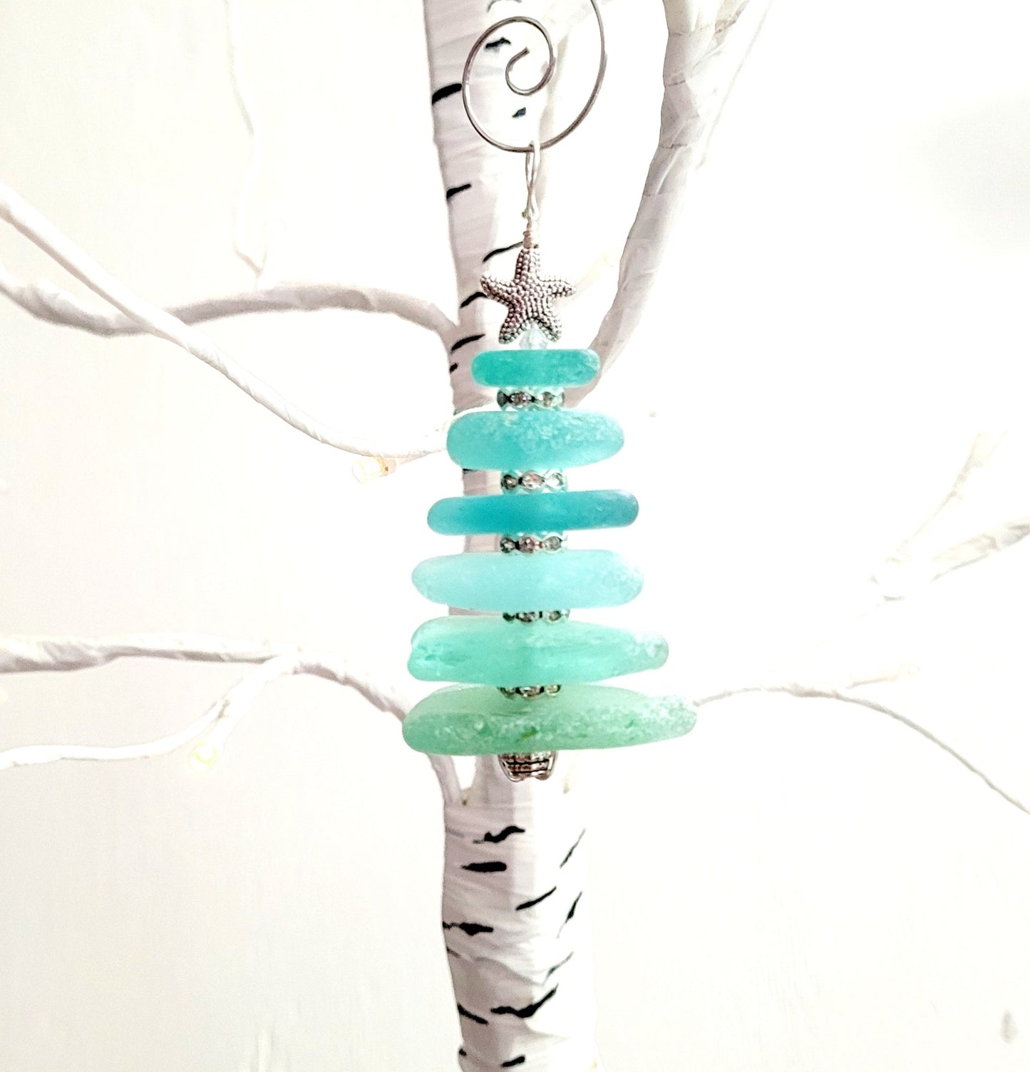 Sea Glass Christmas Tree Ornament/Sea Glass Pine Tree Ornament/Genuine Sea Glass Tree Ornament/13c