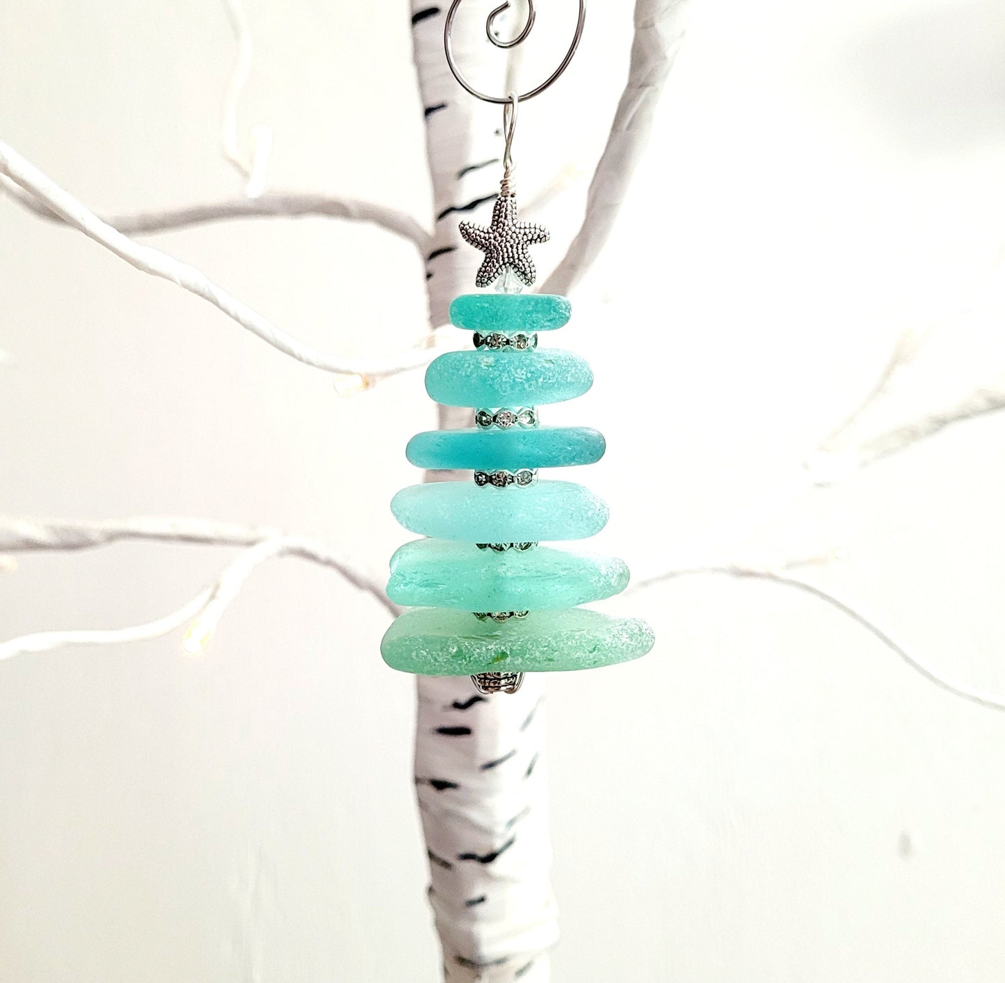 Sea Glass Christmas Tree Ornament/Sea Glass Pine Tree Ornament/Genuine Sea Glass Tree Ornament/13c