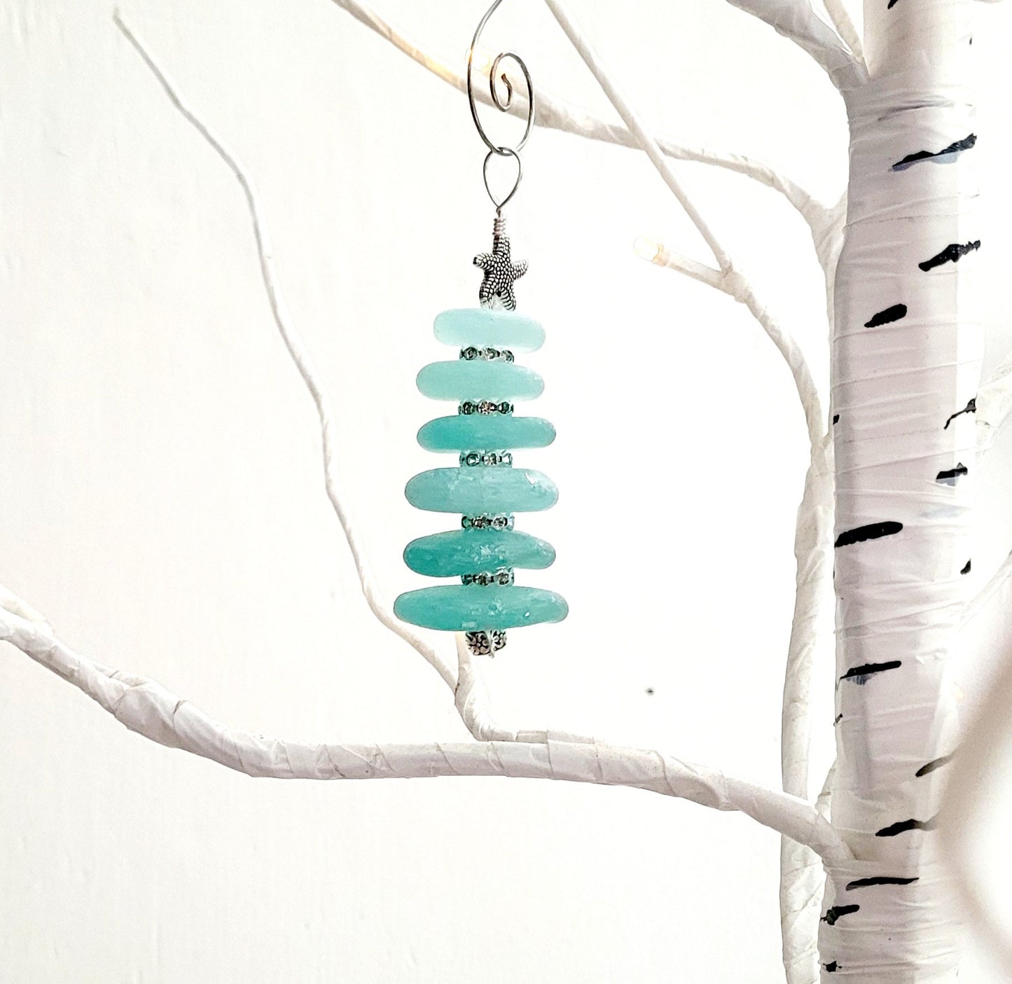 Sea Glass Christmas Tree Ornament/Sea Glass Pine Tree Ornament/Genuine Sea Glass Tree Ornament/10c