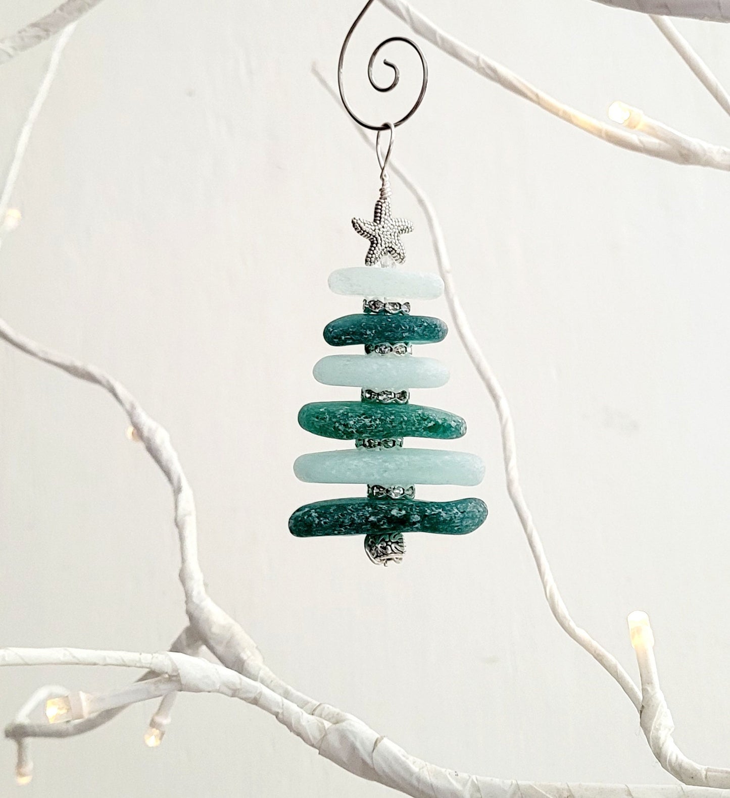 Sea Glass Christmas Tree Ornament/Sea Glass Pine Tree Ornament/Genuine Sea Glass Tree Ornament/15c