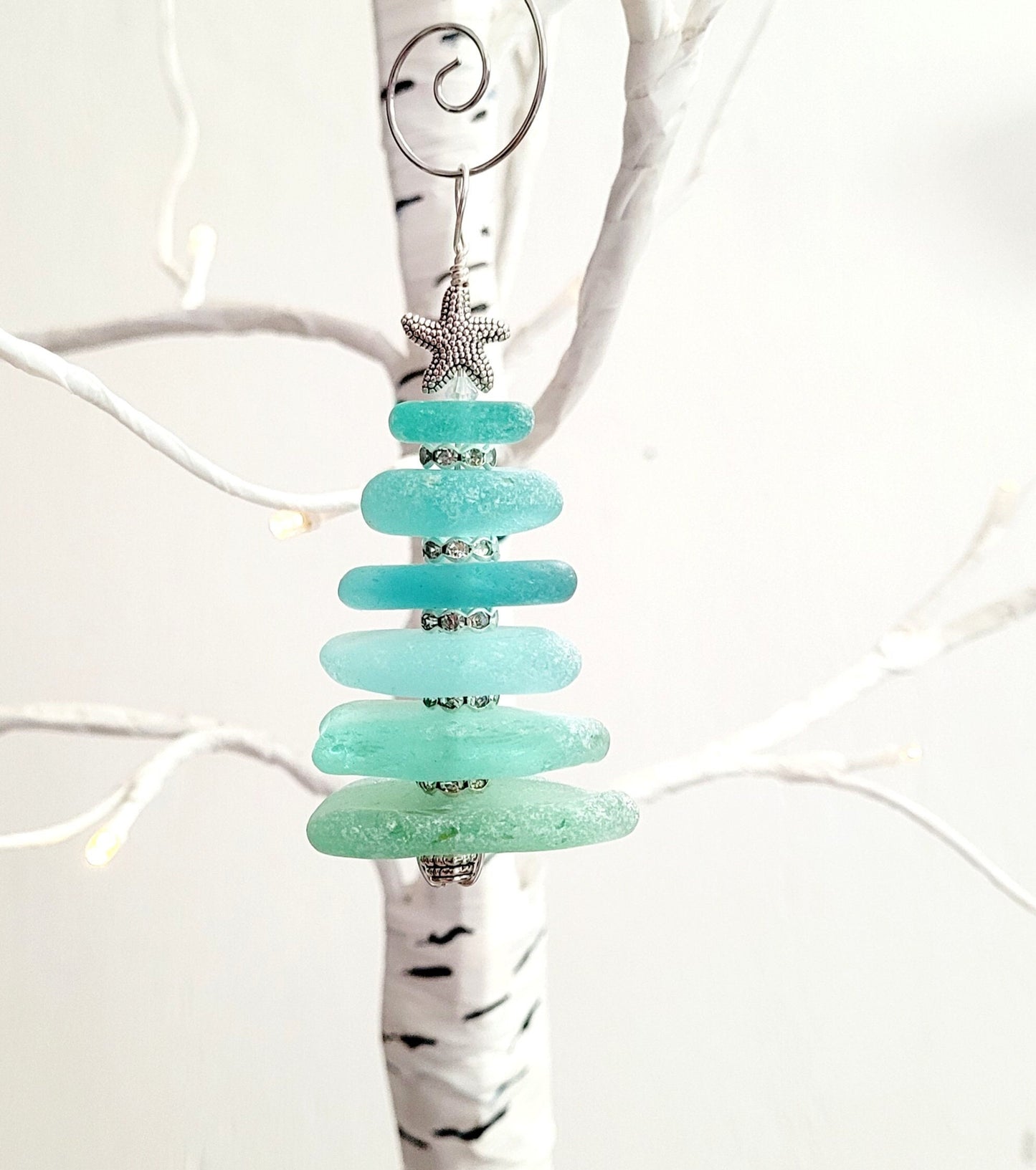 Sea Glass Christmas Tree Ornament/Sea Glass Pine Tree Ornament/Genuine Sea Glass Tree Ornament/13c