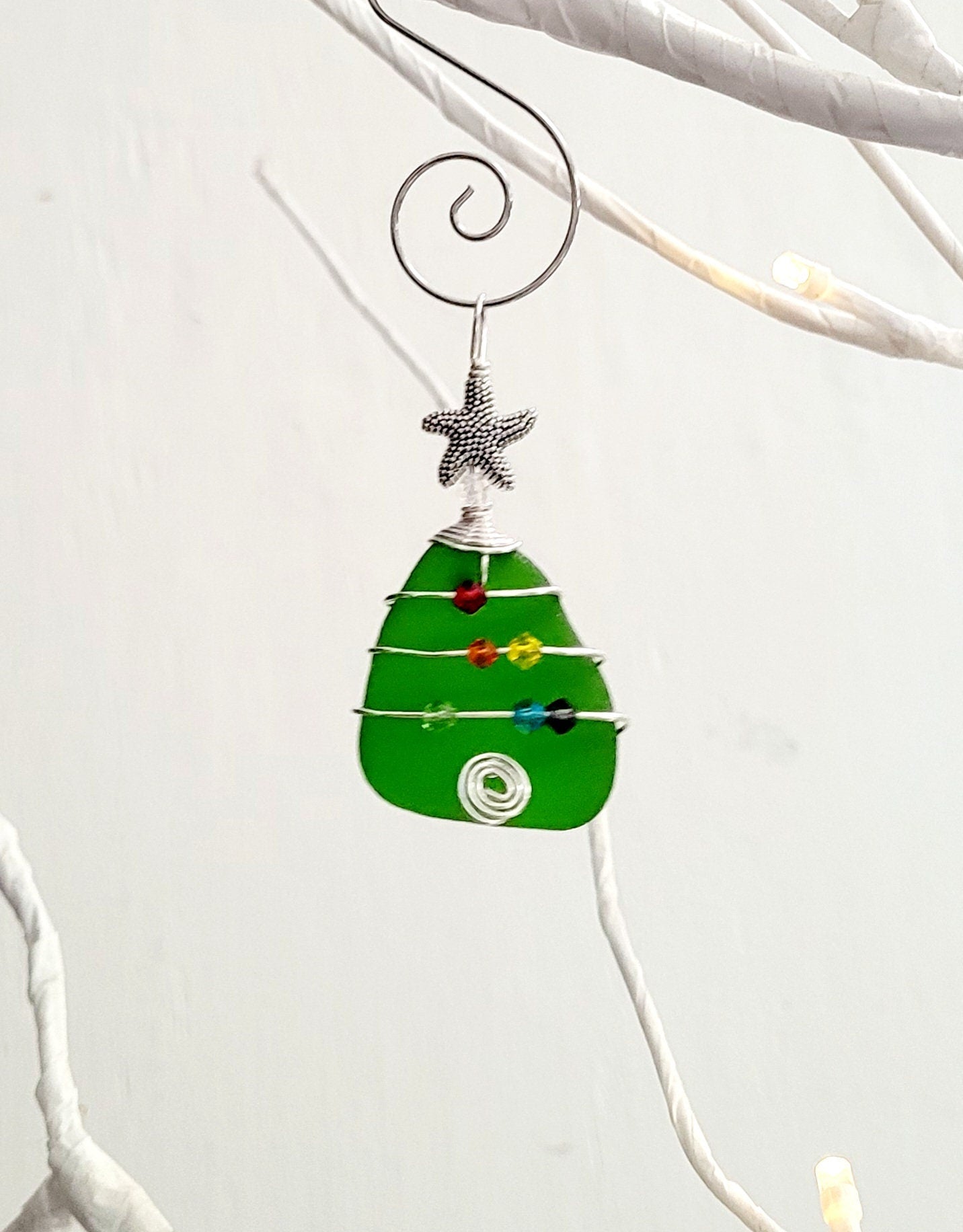 Genuine Sea Glass Christmas Tree Pendant/Sea Glass Christmas Tree Ornament/Coastal Ornament/Beach Decor/2d