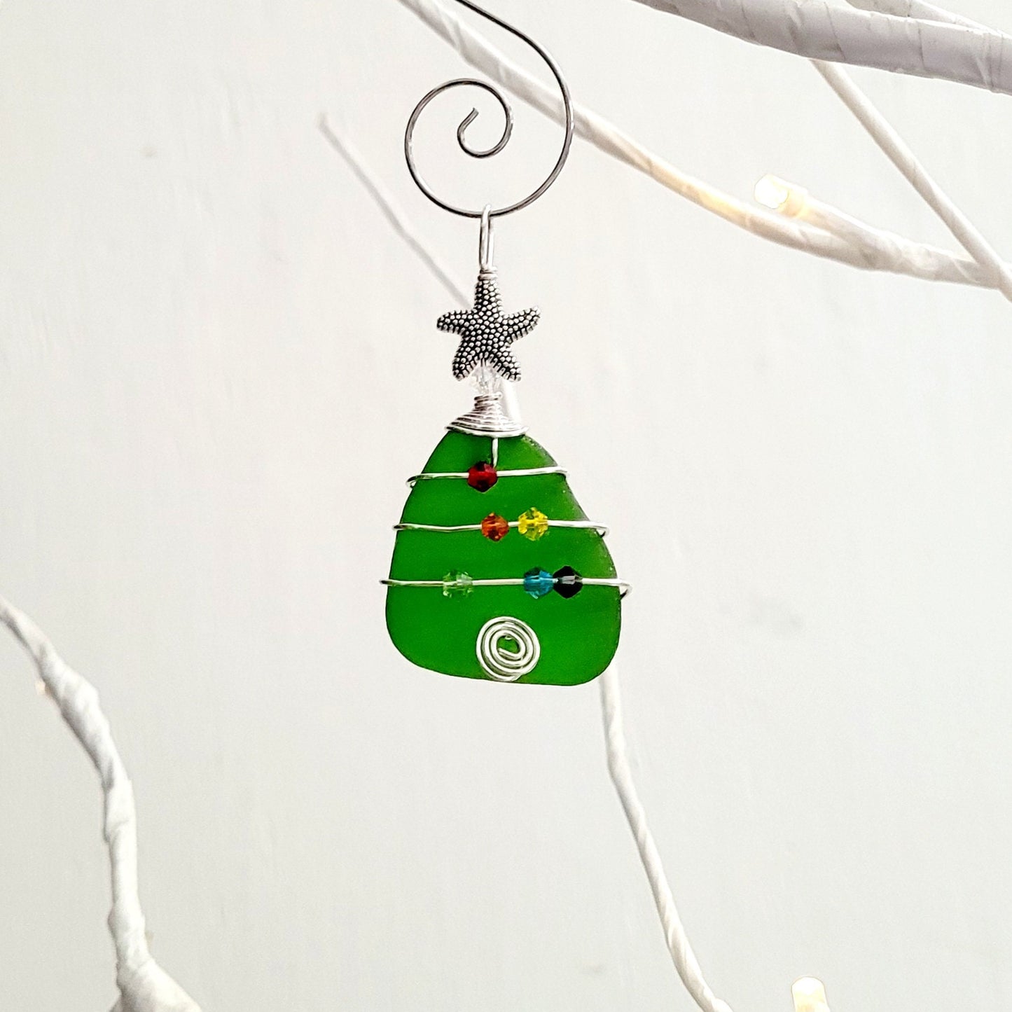 Genuine Sea Glass Christmas Tree Pendant/Sea Glass Christmas Tree Ornament/Coastal Ornament/Beach Decor/2d