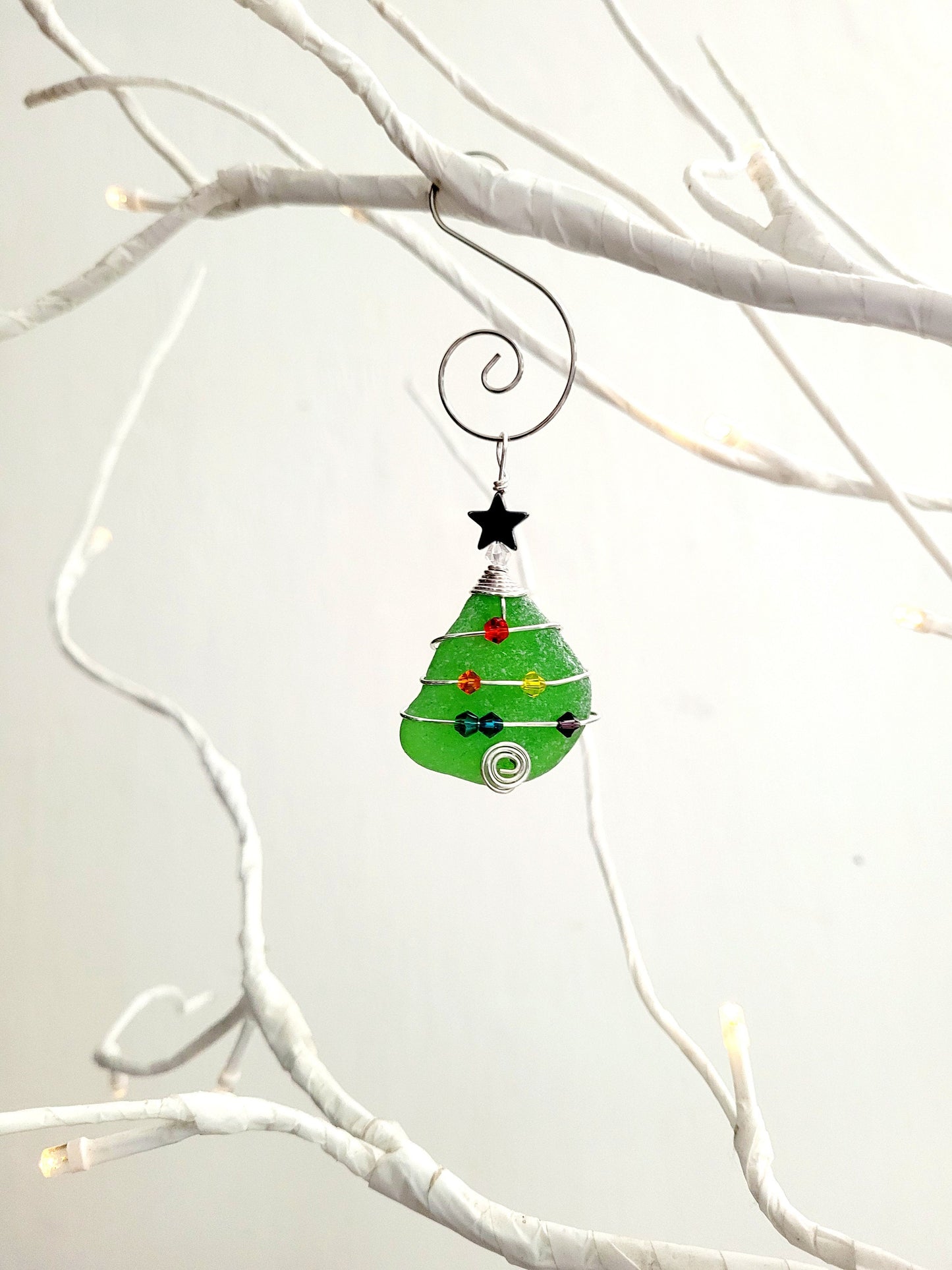 Genuine Sea Glass Christmas Tree Pendant/Sea Glass Christmas Tree Ornament/Coastal Ornament/Beach Decor/3d