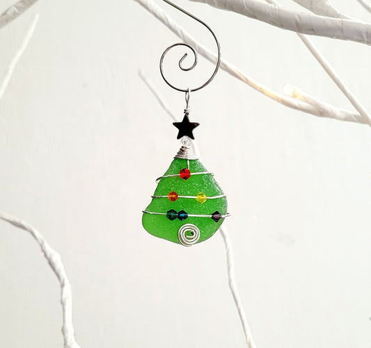 Genuine Sea Glass Christmas Tree Pendant/Sea Glass Christmas Tree Ornament/Coastal Ornament/Beach Decor/3d