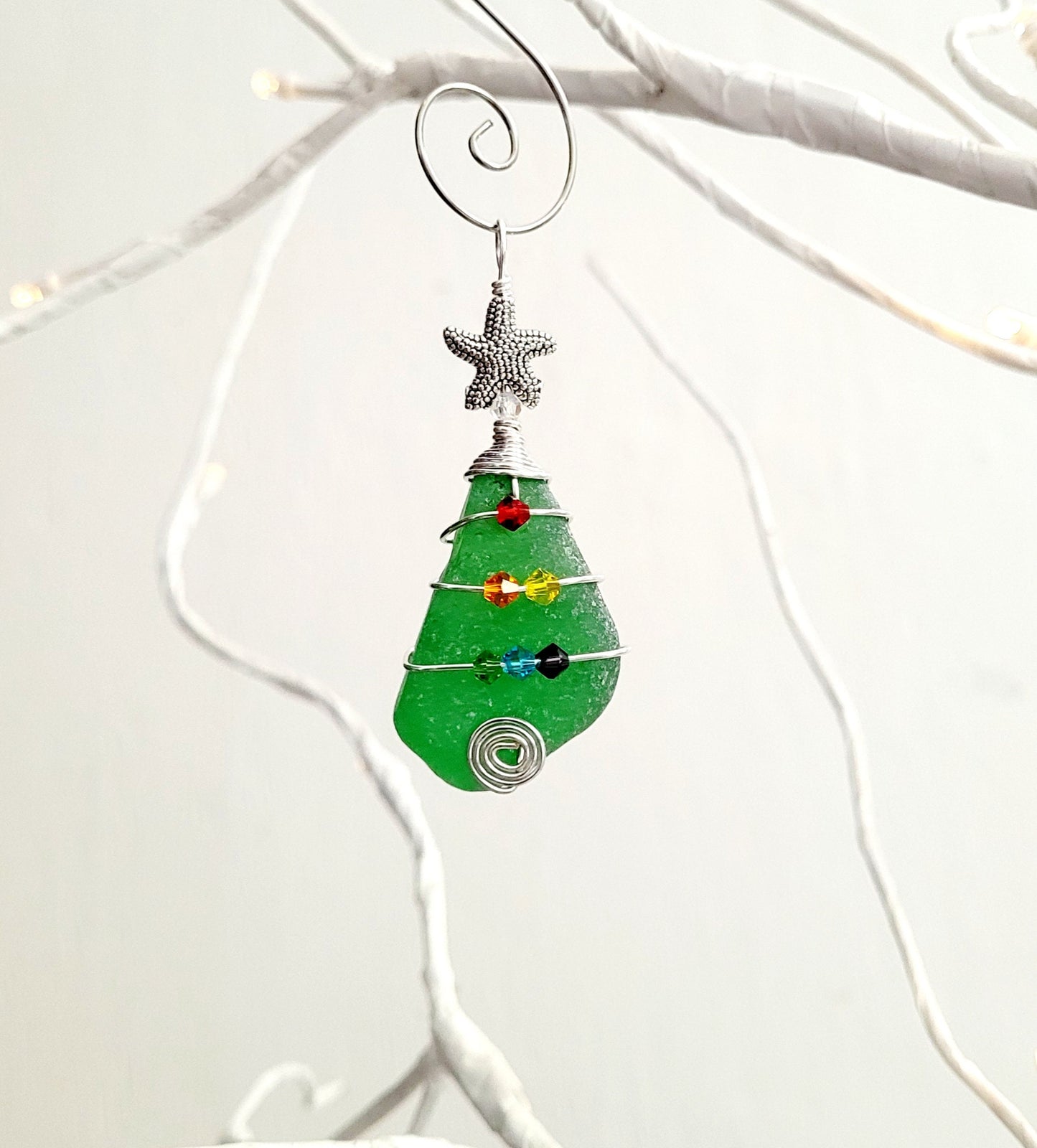 Genuine Sea Glass Christmas Tree Pendant/Sea Glass Christmas Tree Ornament/Coastal Ornament/Beach Decor/5d