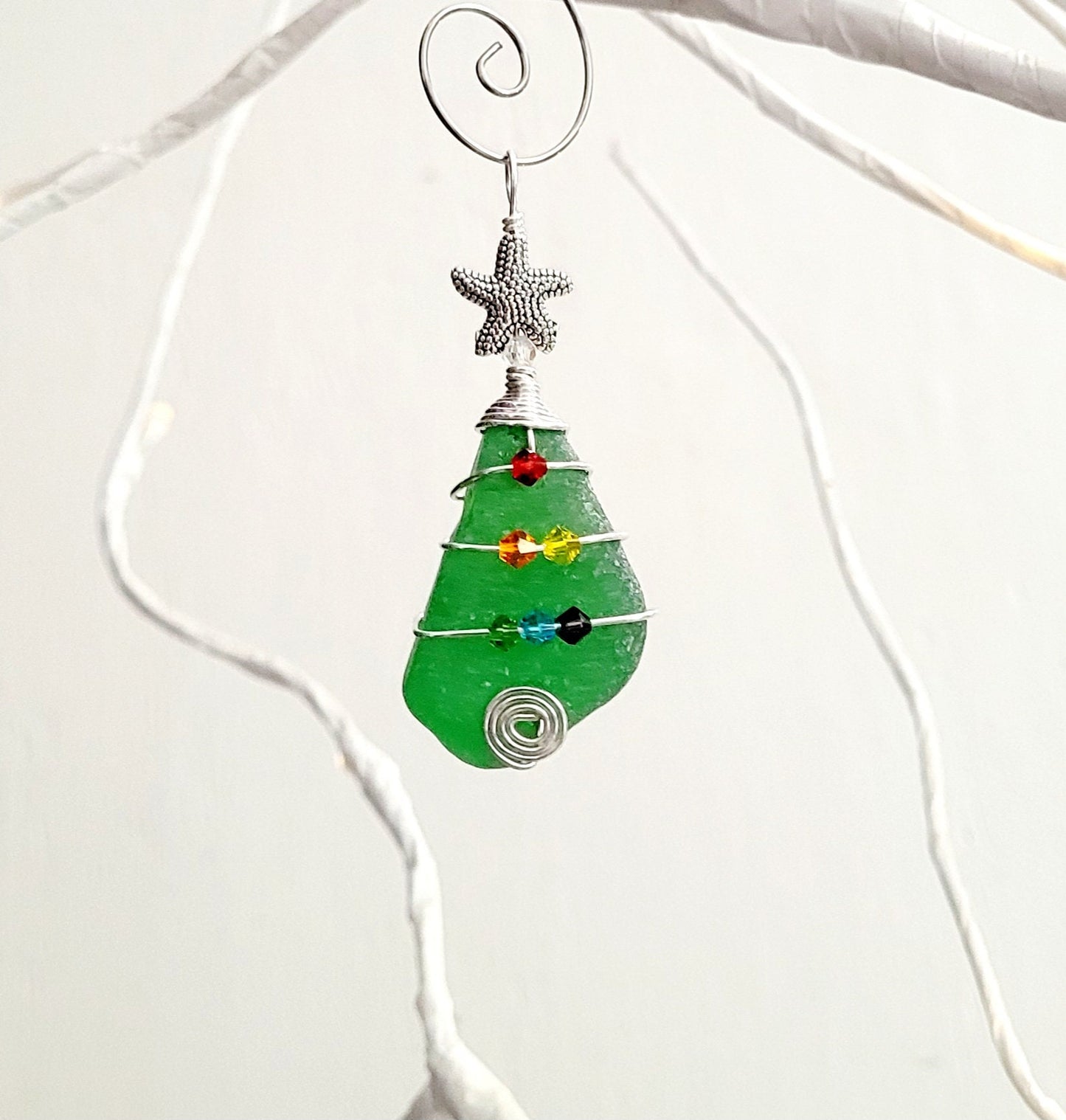 Genuine Sea Glass Christmas Tree Pendant/Sea Glass Christmas Tree Ornament/Coastal Ornament/Beach Decor/5d