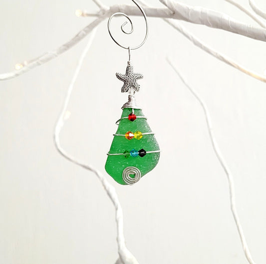 Genuine Sea Glass Christmas Tree Pendant/Sea Glass Christmas Tree Ornament/Coastal Ornament/Beach Decor/5d