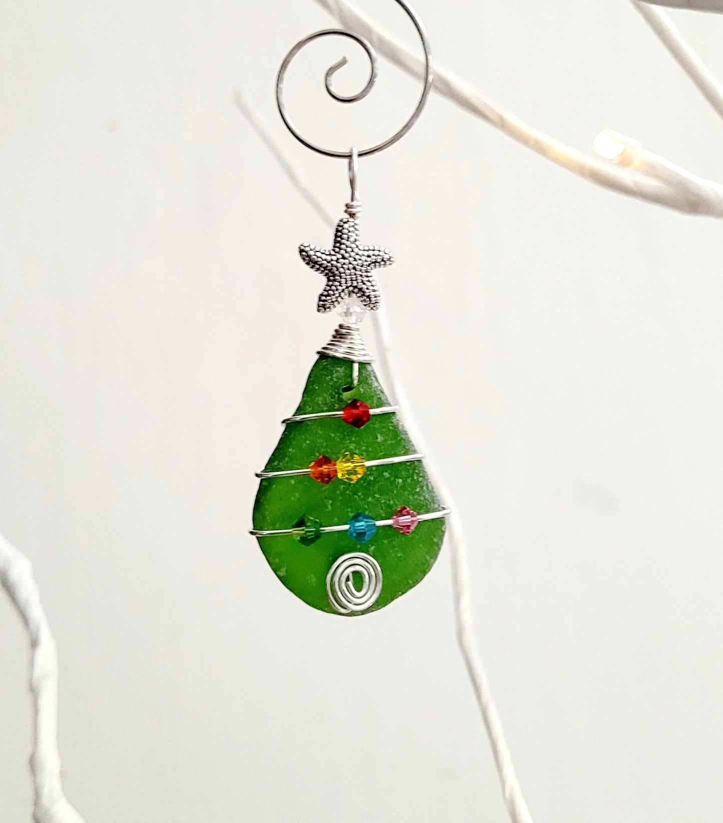 Genuine Sea Glass Christmas Tree Pendant/Sea Glass Christmas Tree Ornament/Coastal Ornament/Beach Decor/7d