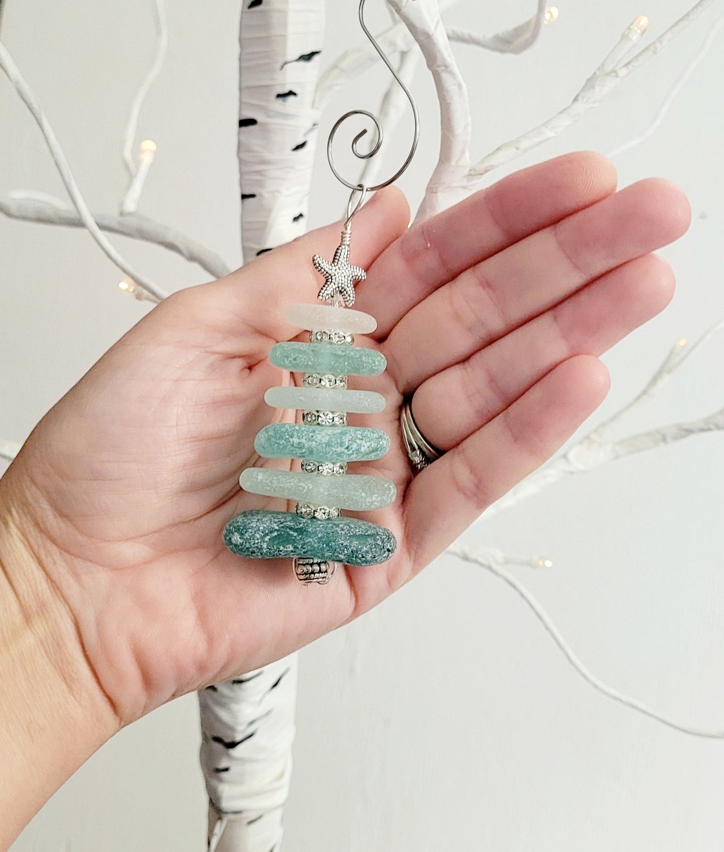 Genuine Sea Glass Christmas Tree Ornament/3 inches/Genuine Sea Glass Ornament/11c