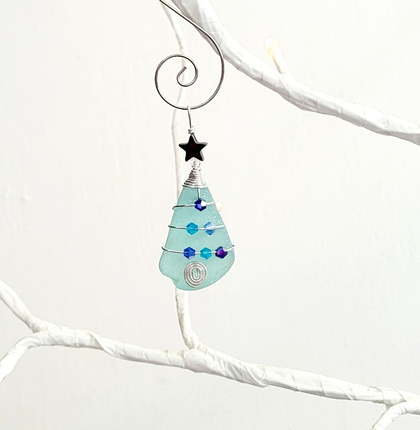 Genuine Sea Glass Christmas Tree Pendant/Sea Glass Christmas Tree Ornament/Coastal Ornament/Beach Decor/8d