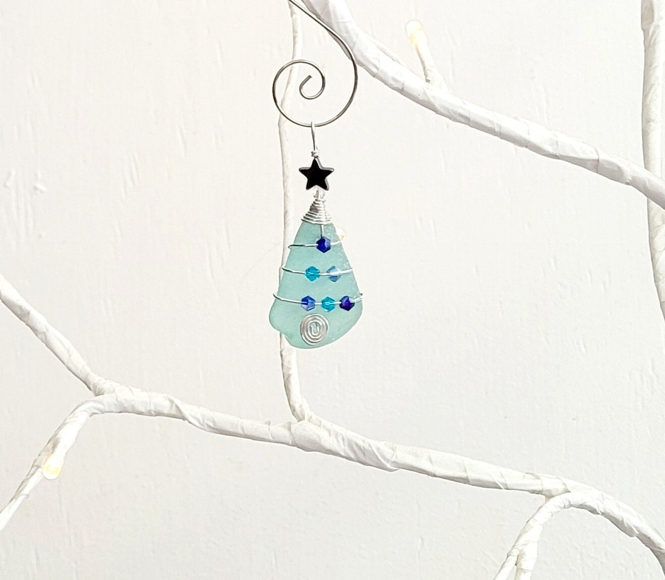 Genuine Sea Glass Christmas Tree Pendant/Sea Glass Christmas Tree Ornament/Coastal Ornament/Beach Decor/8d