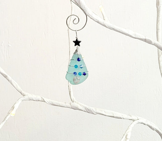 Genuine Sea Glass Christmas Tree Pendant/Sea Glass Christmas Tree Ornament/Coastal Ornament/Beach Decor/8d