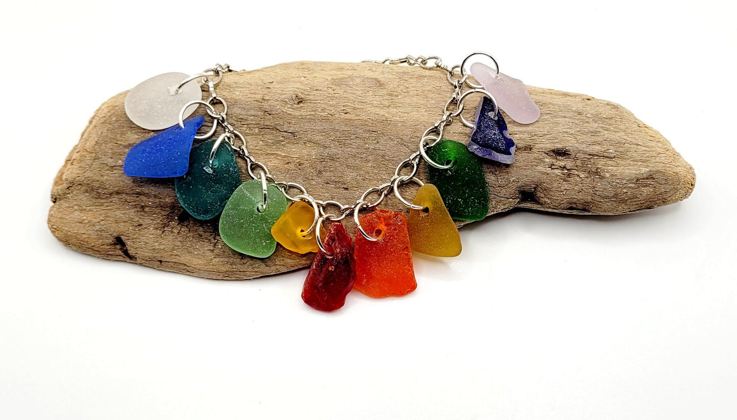 Sea Glass Jewelry/UV Sea Glass Bracelet/Genuine Sea Glass/ Charm Bracelet/Gift for Her/Unique Gift/Authentic Beach glass/9F