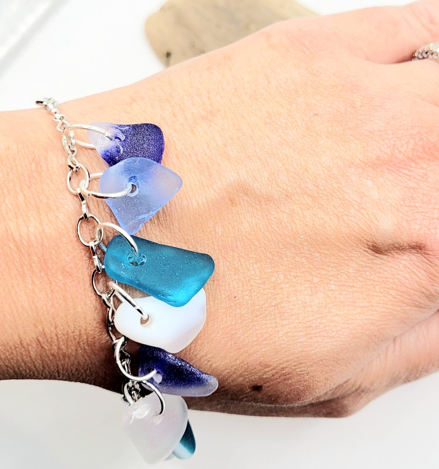 Sea Glass Bracelet/Genuine Sea Glass/Sea Glass Charm Bracelet/Mermaid Tears/Authentic Sea Glass/Surf Tumbled/Coastal bracelet/10F