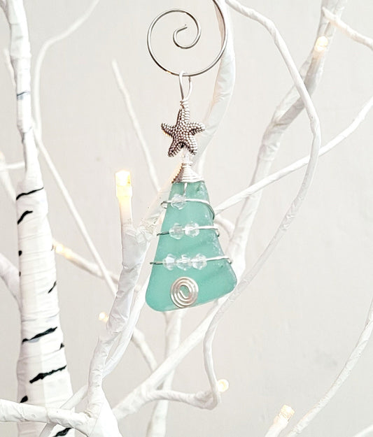 Genuine Sea Glass Christmas Tree Pendant/Sea Glass Christmas Tree Ornament/Coastal Ornament/Beach Decor/9d