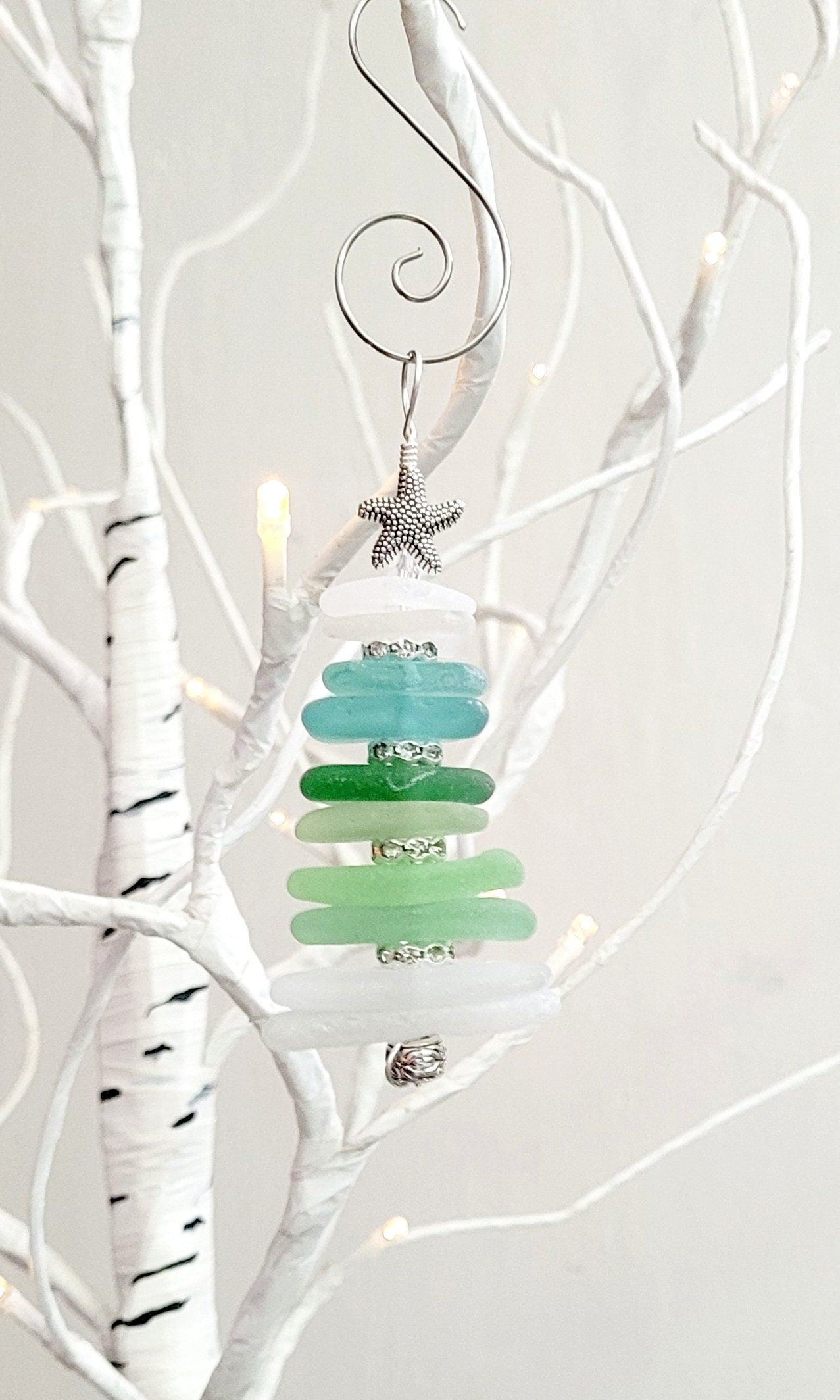 Sea Glass Christmas Tree Ornament/Sea Glass Pine Tree Ornament/Genuine Sea Glass Tree Ornament/209