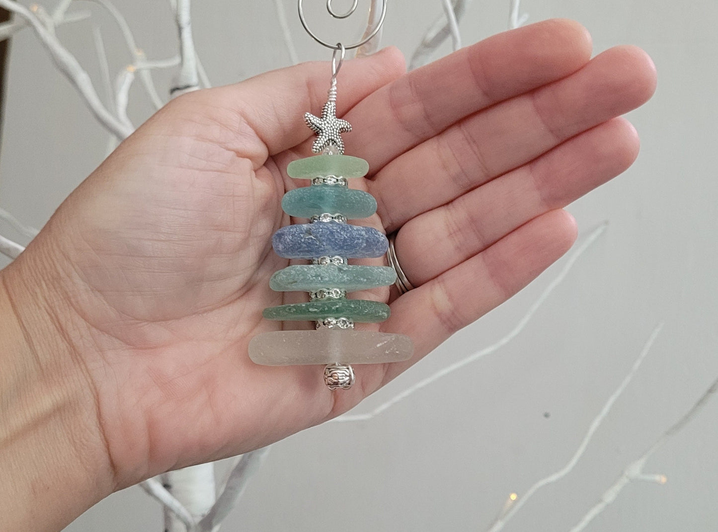 Genuine Sea Glass Christmas Tree Ornament/3 inches/Genuine Sea Glass Ornament/212