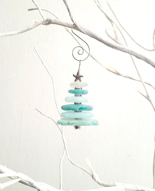 Sea Glass Christmas Tree Ornament/Sea Glass Pine Tree Ornament/Genuine Sea Glass Tree Ornament/215