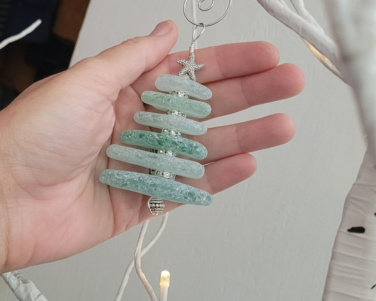 Sea Glass Christmas Tree Ornament/Sea Glass Pine Tree Ornament/Genuine Sea Glass Tree Ornament/216