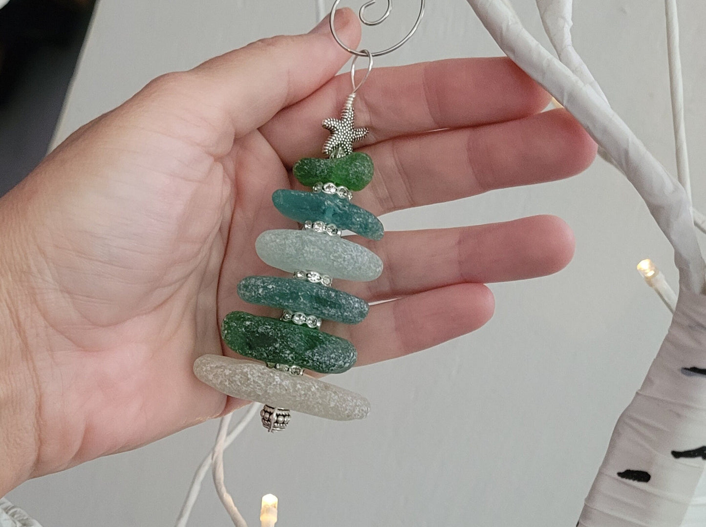 Sea Glass Christmas Tree Ornament/Sea Glass Pine Tree Ornament/Genuine Sea Glass Tree Ornament/217