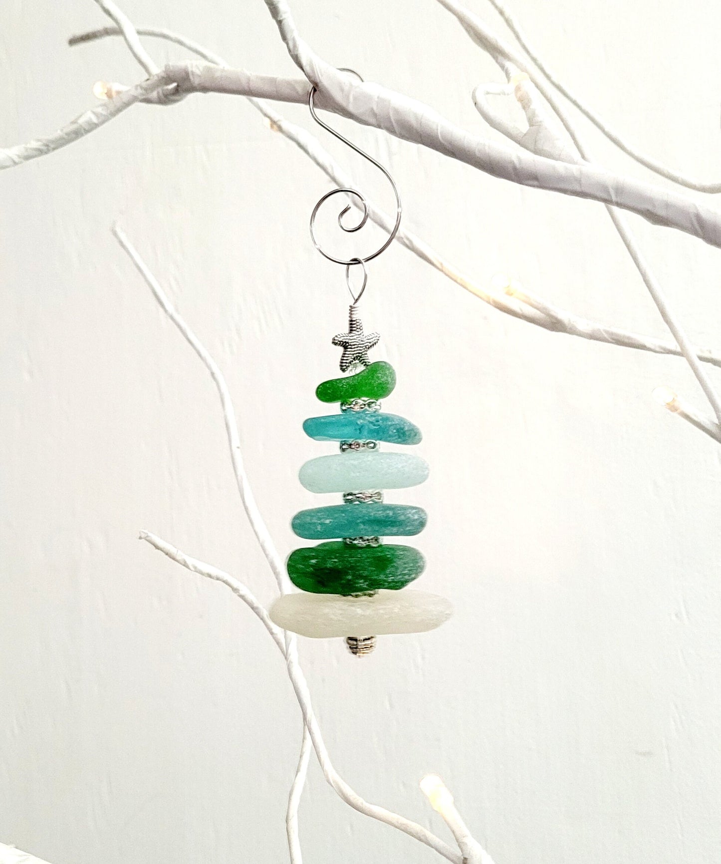 Sea Glass Christmas Tree Ornament/Sea Glass Pine Tree Ornament/Genuine Sea Glass Tree Ornament/217