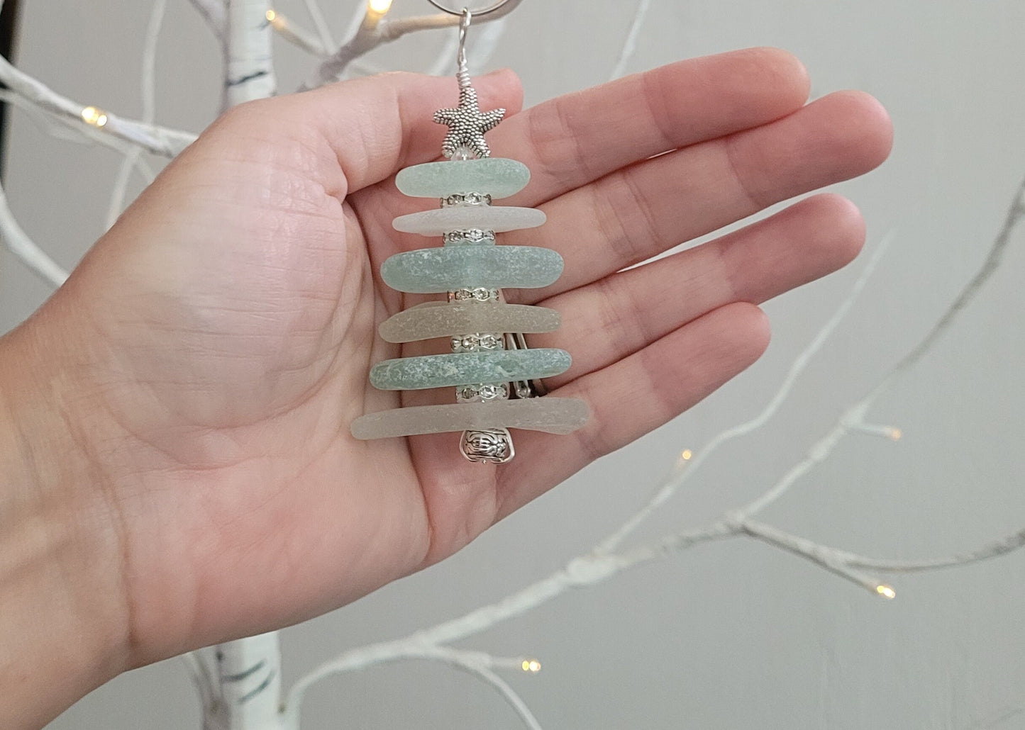 Sea Glass Christmas Tree Ornament/Sea Glass Pine Tree Ornament/Genuine Sea Glass Tree Ornament/219