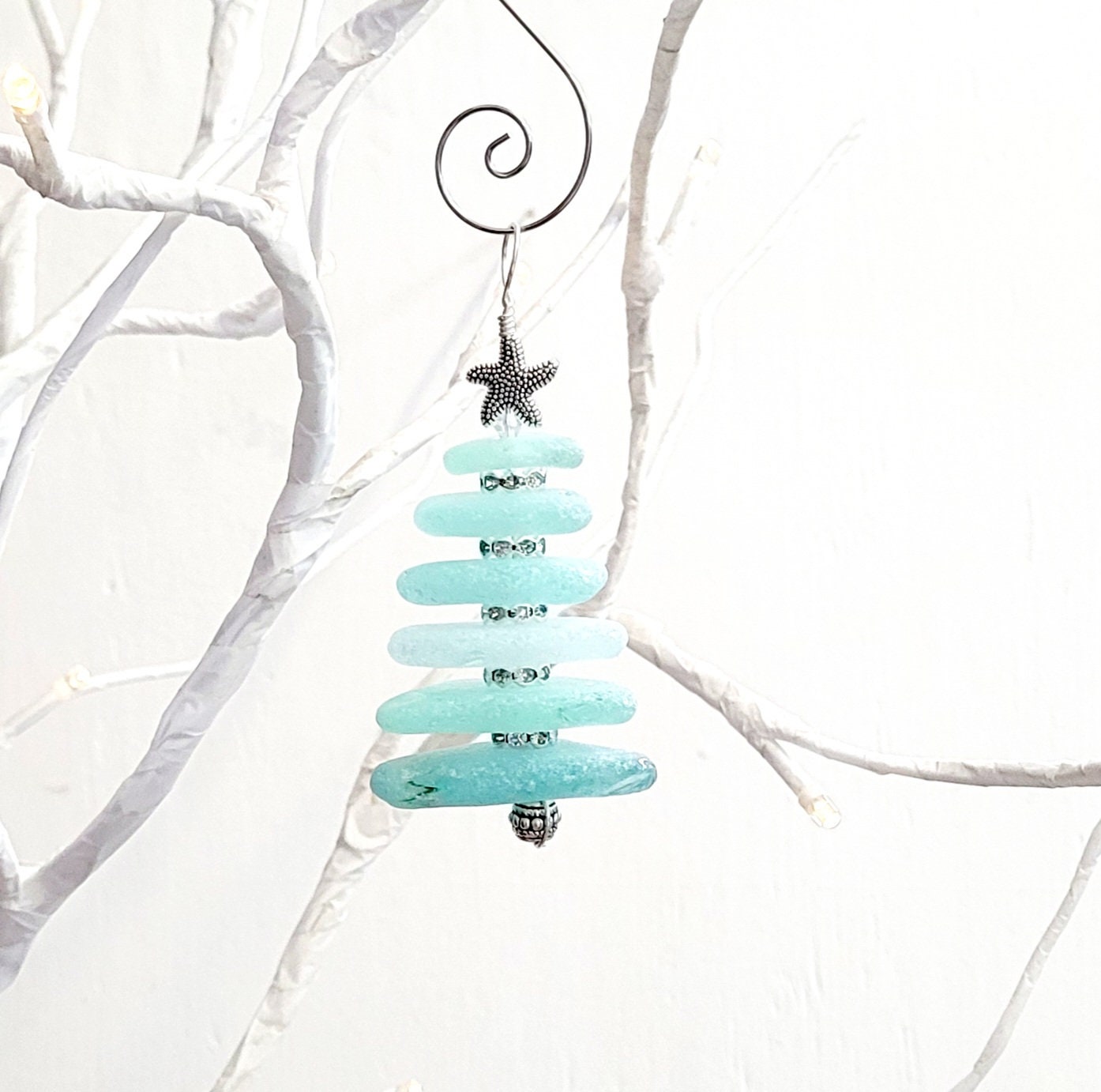 Sea Glass Christmas Tree Ornament/Sea Glass Pine Tree Ornament/Genuine Sea Glass Tree Ornament/220