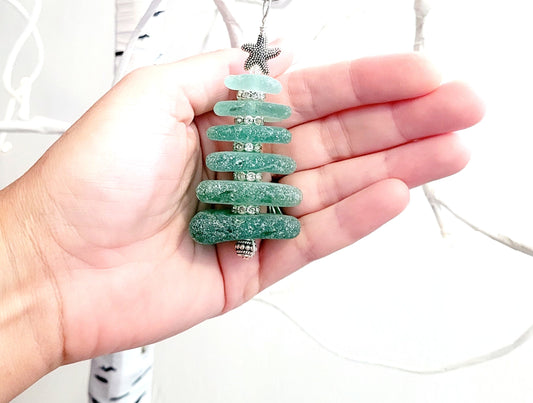 Sea Glass Christmas Tree Ornament/Sea Glass Pine Tree Ornament/Genuine Sea Glass Tree Ornament/224