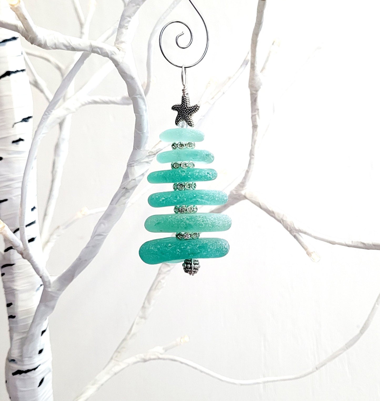 Sea Glass Christmas Tree Ornament/Sea Glass Pine Tree Ornament/Genuine Sea Glass Tree Ornament/224