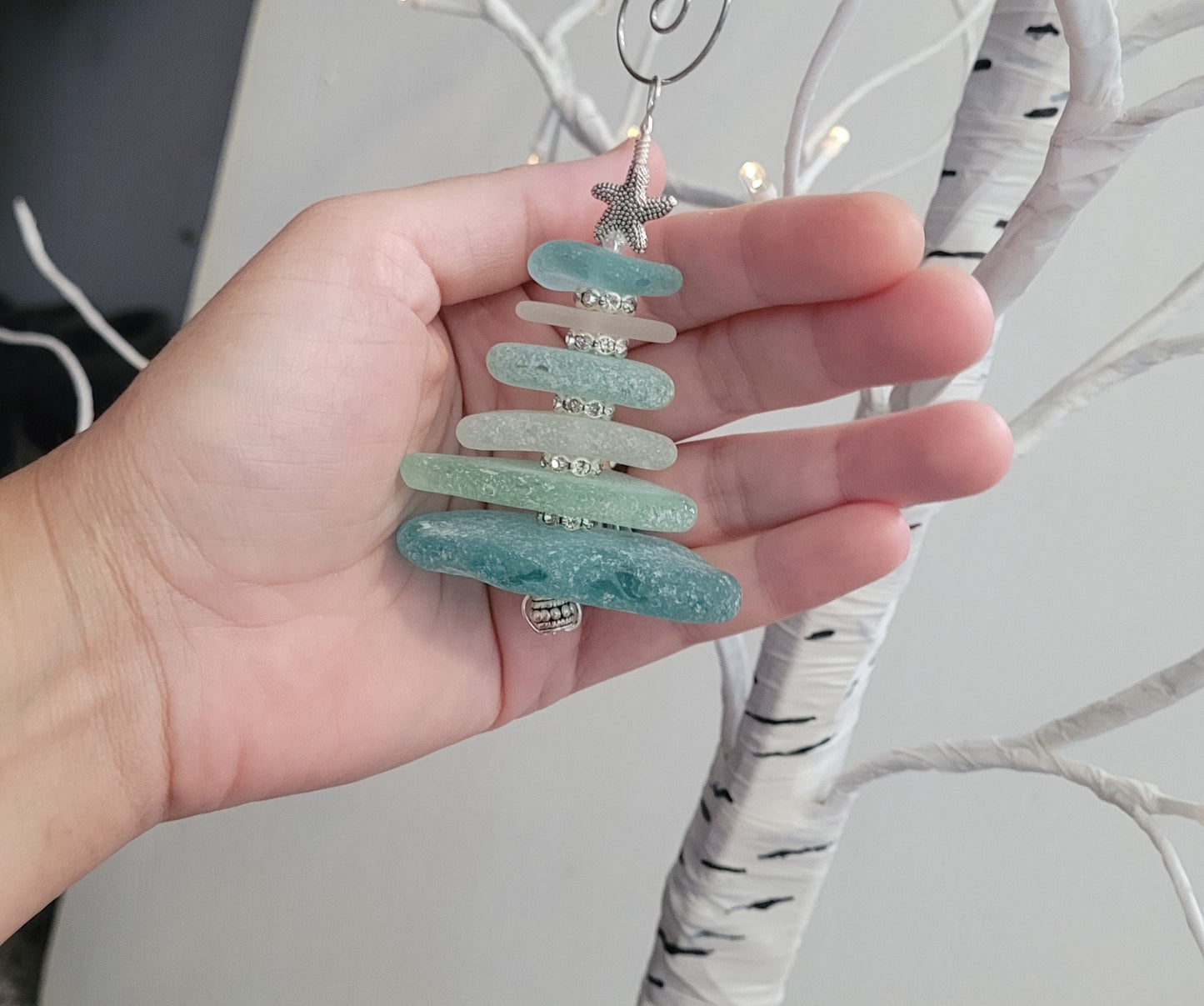 Sea Glass Christmas Tree Ornament/Sea Glass Pine Tree Ornament/Genuine Sea Glass Tree Ornament/226