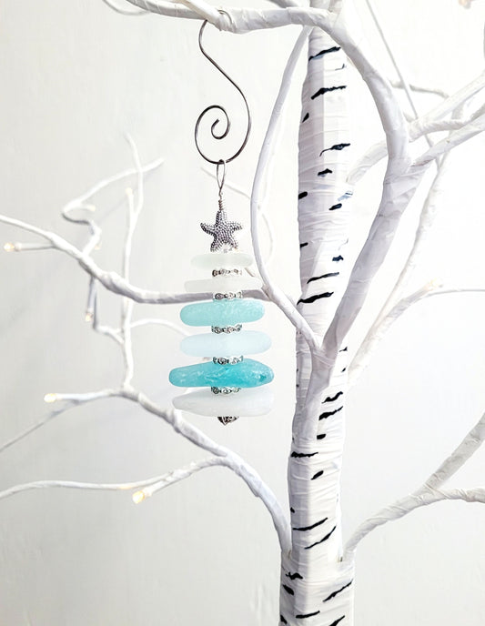 Sea Glass Christmas Tree Ornament/Sea Glass Pine Tree Ornament/Genuine Sea Glass Tree Ornament/227