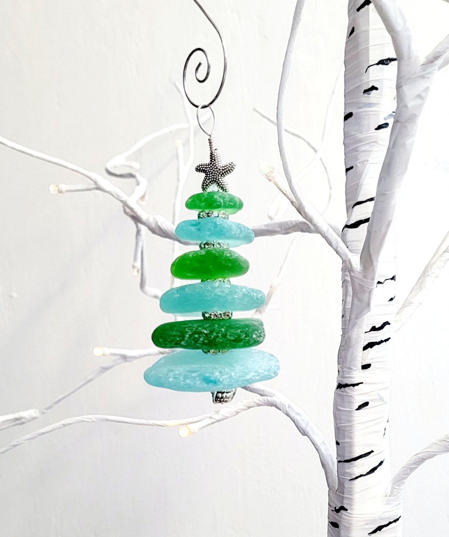 Sea Glass Christmas Tree Ornament/Sea Glass Pine Tree Ornament/Genuine Sea Glass Tree Ornament/228