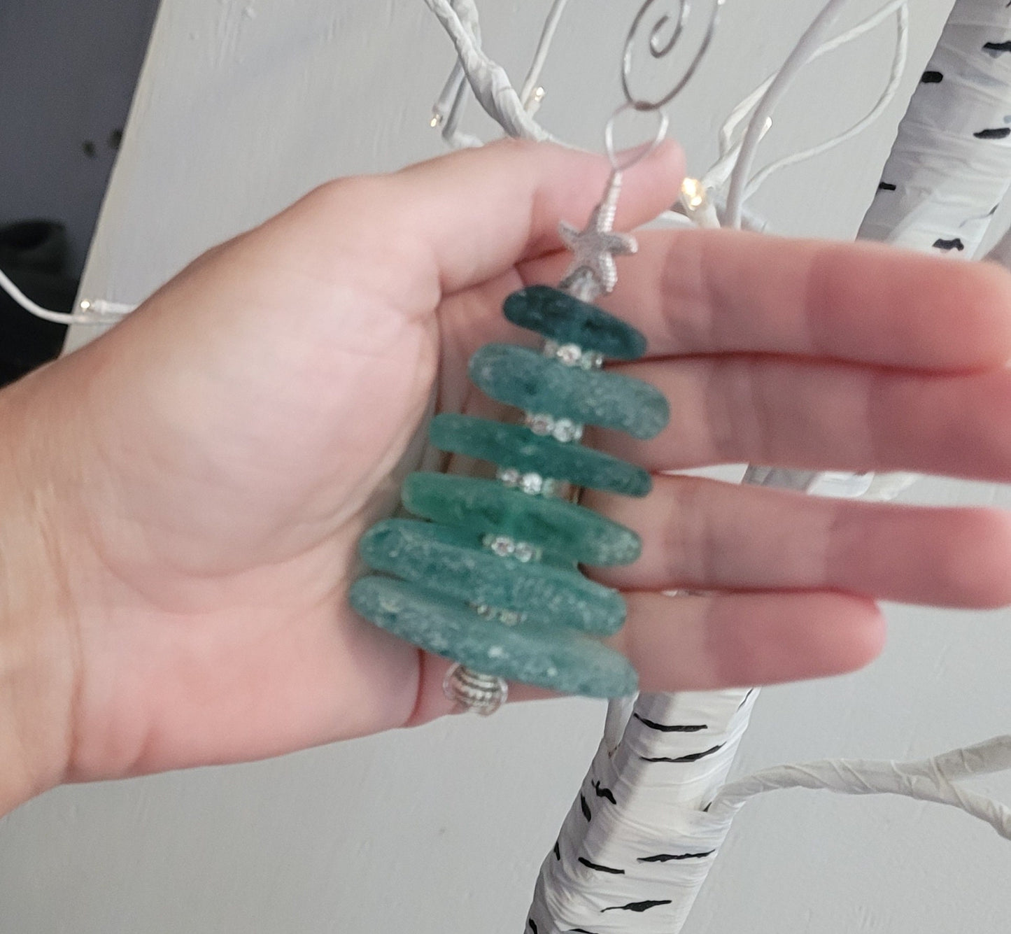 Sea Glass Christmas Tree Ornament/Sea Glass Pine Tree Ornament/Genuine Sea Glass Tree Ornament/230