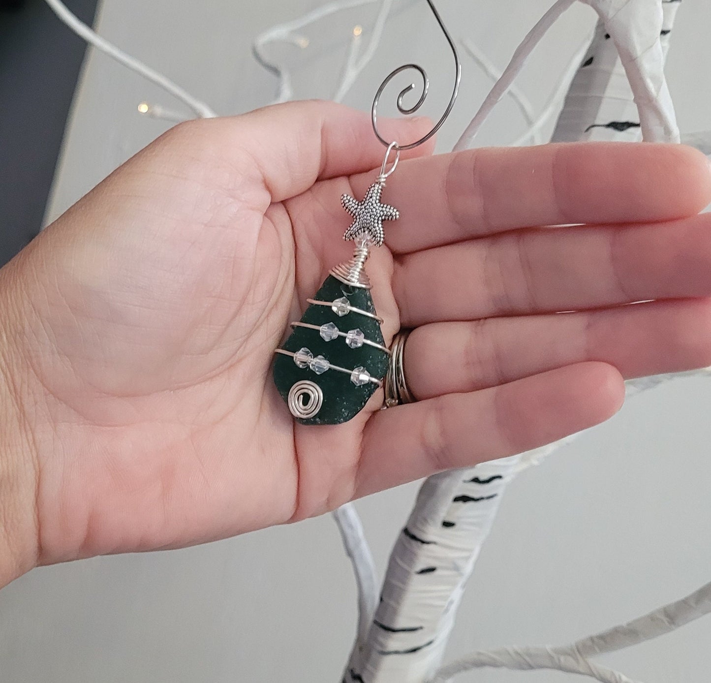 Genuine Sea Glass Christmas Tree Pendant/Sea Glass Christmas Tree Ornament/Coastal Ornament/Beach Decor/10d